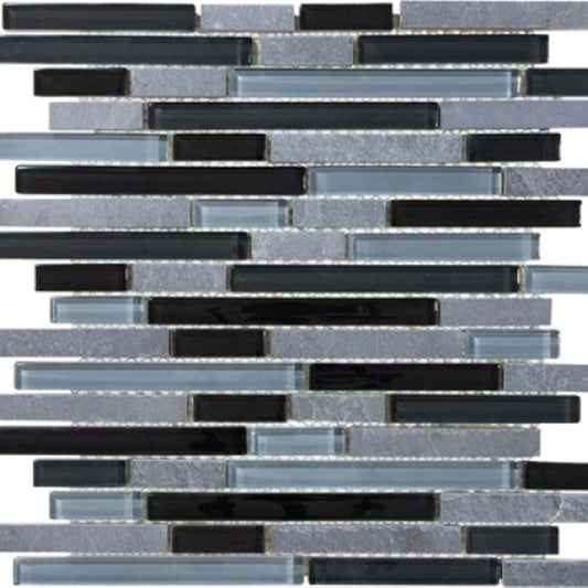 Bliss in Black Timber 12x12 Random Strip Mosaics Glass Tile