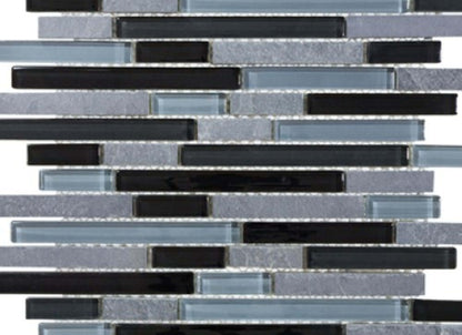 Bliss in Black Timber 12x12 Random Strip Mosaics