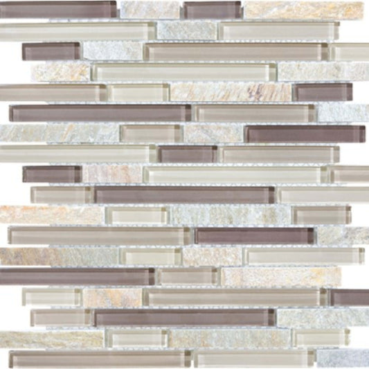 Bliss in Cotton Wood 12x12 Random Strip Mosaics Glass Tile