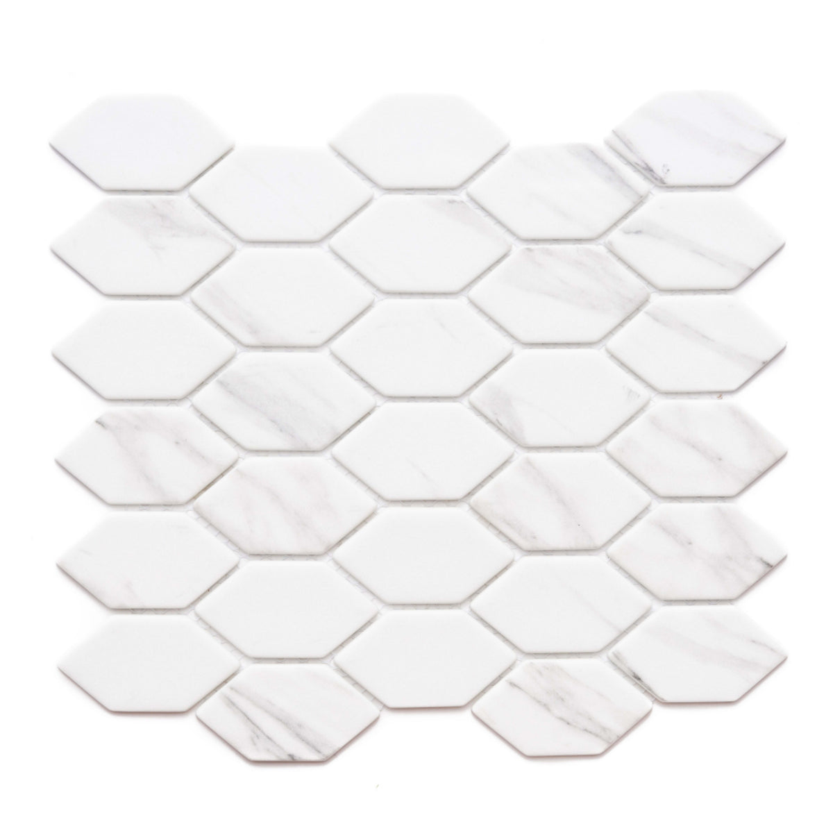 Elongated Hex in Carrara Glass Tile