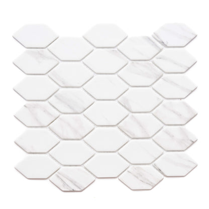 Elongated Hex in Carrara Glass Tile