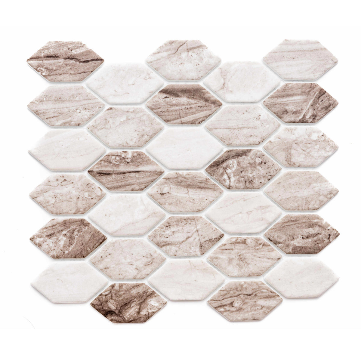 Elongated Hex in Cafe Glass Tile