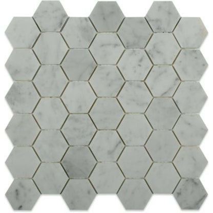 White Carrara in White Carrara 2'' Hexagon Natural Stone