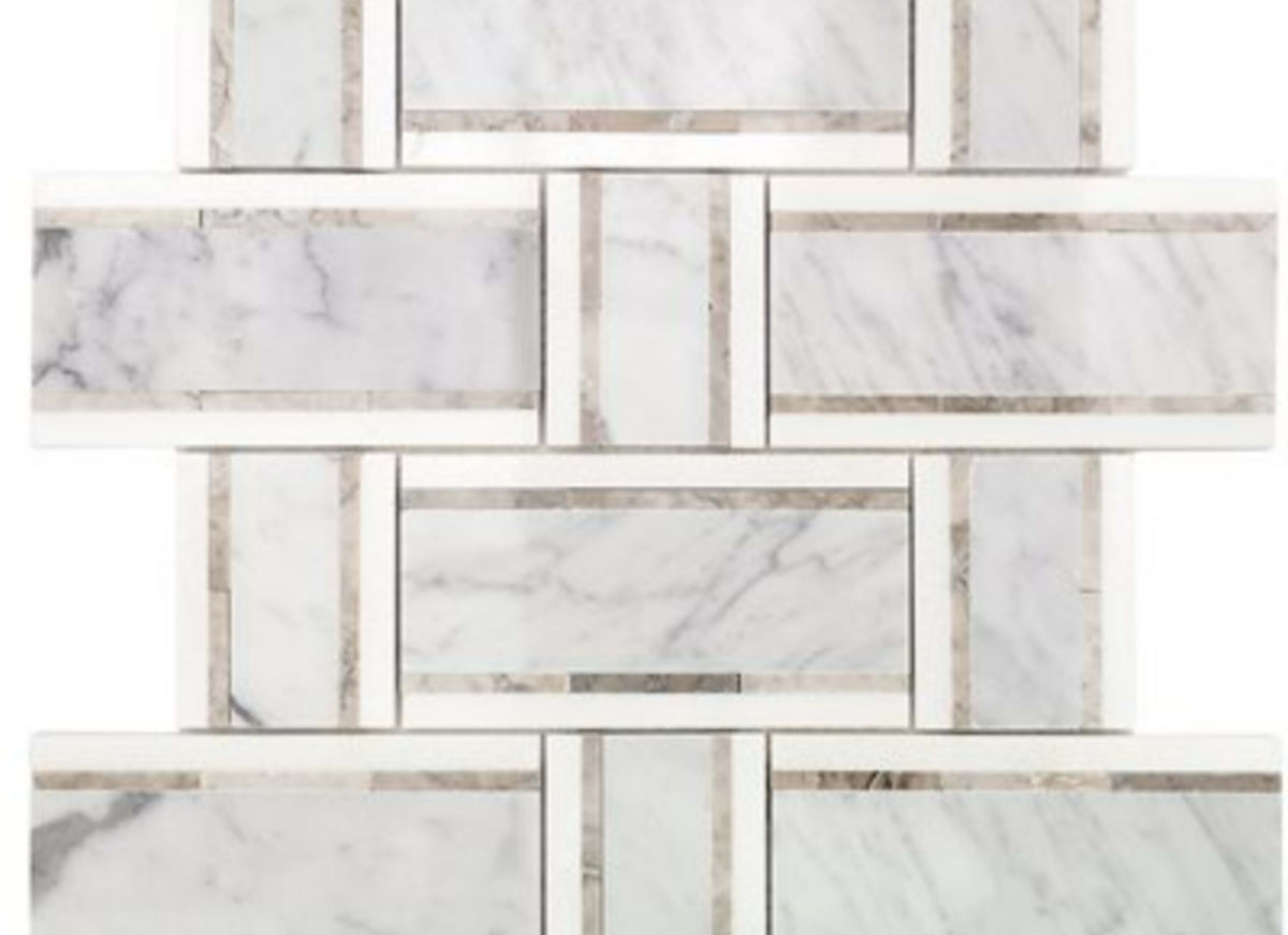 Interlace in White Carrara Temple Gray  Thassos