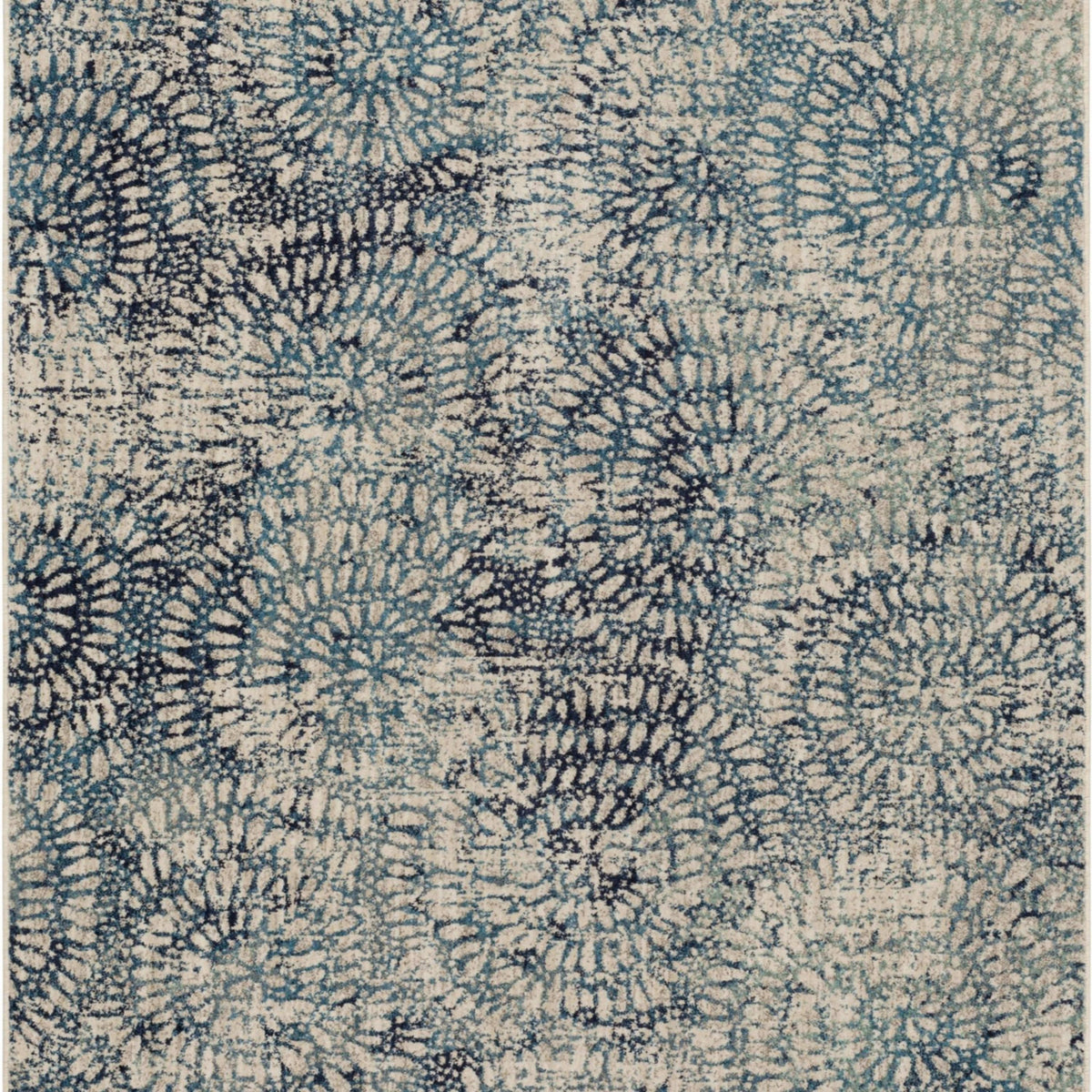 Imprinted Blooms Aqua in Ivory/Multi Area Rugs