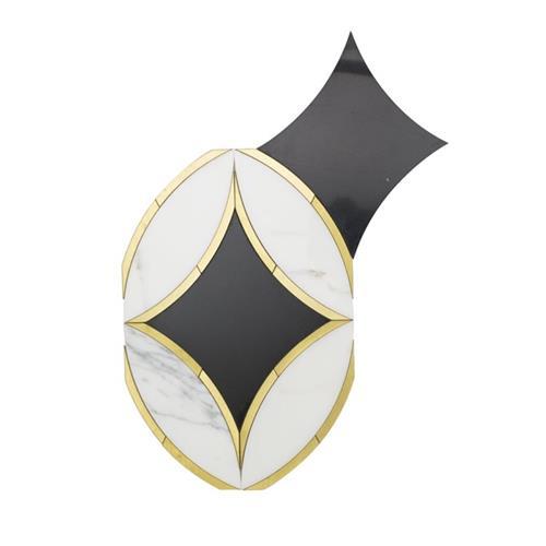 Kaleidoscope Oblique in Calacatta, Nero Marquina And Brass Natural Stone