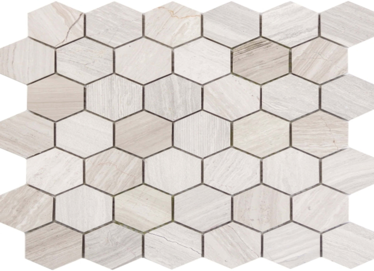 Metro in Cream - 2" Mixed Hexagon Honed