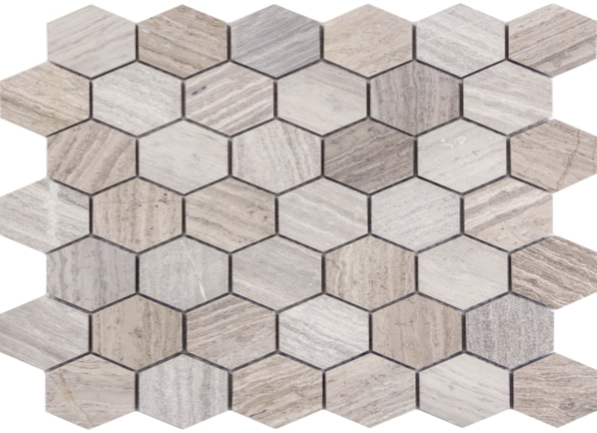Metro in Gray - 2" Mixed Hexagon Honed