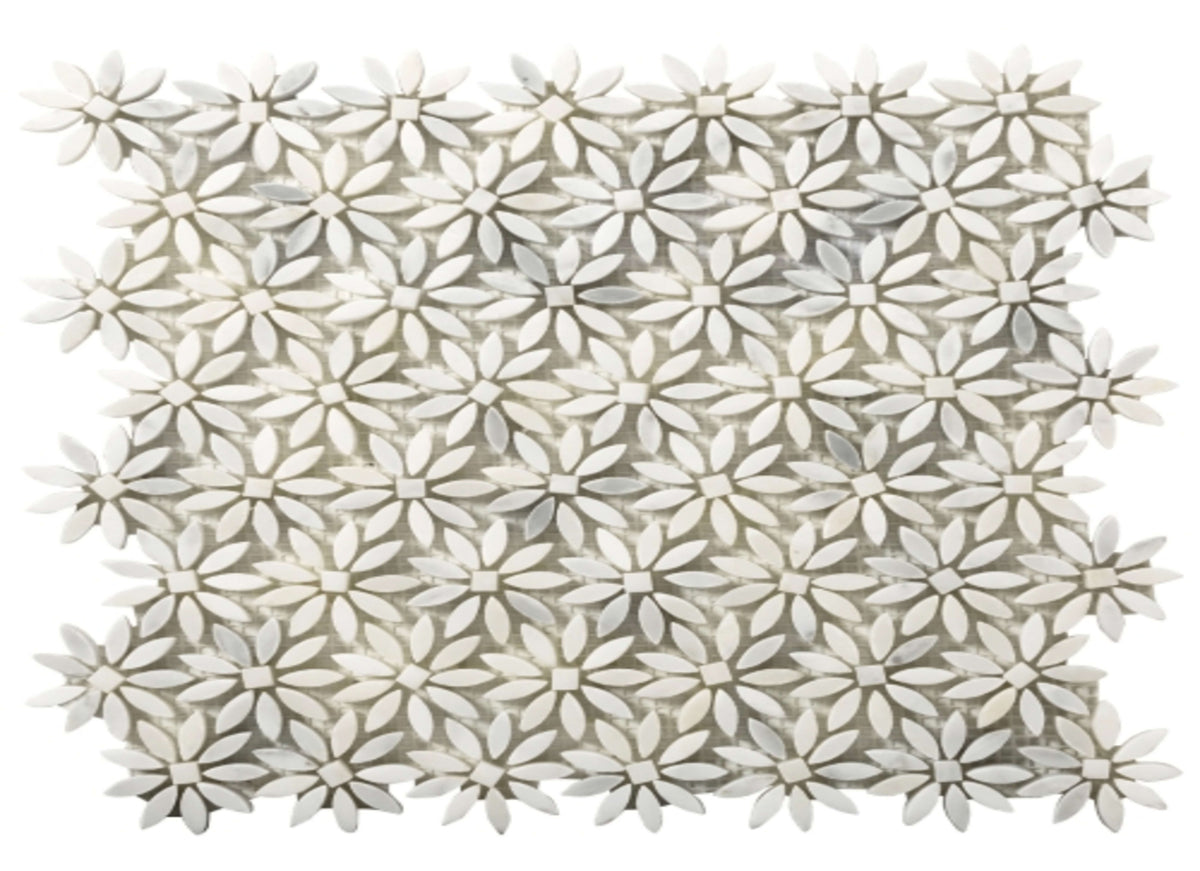 Marble Winter Frost in Winter Frost Daisy Mosaic - Mesh Mosaic