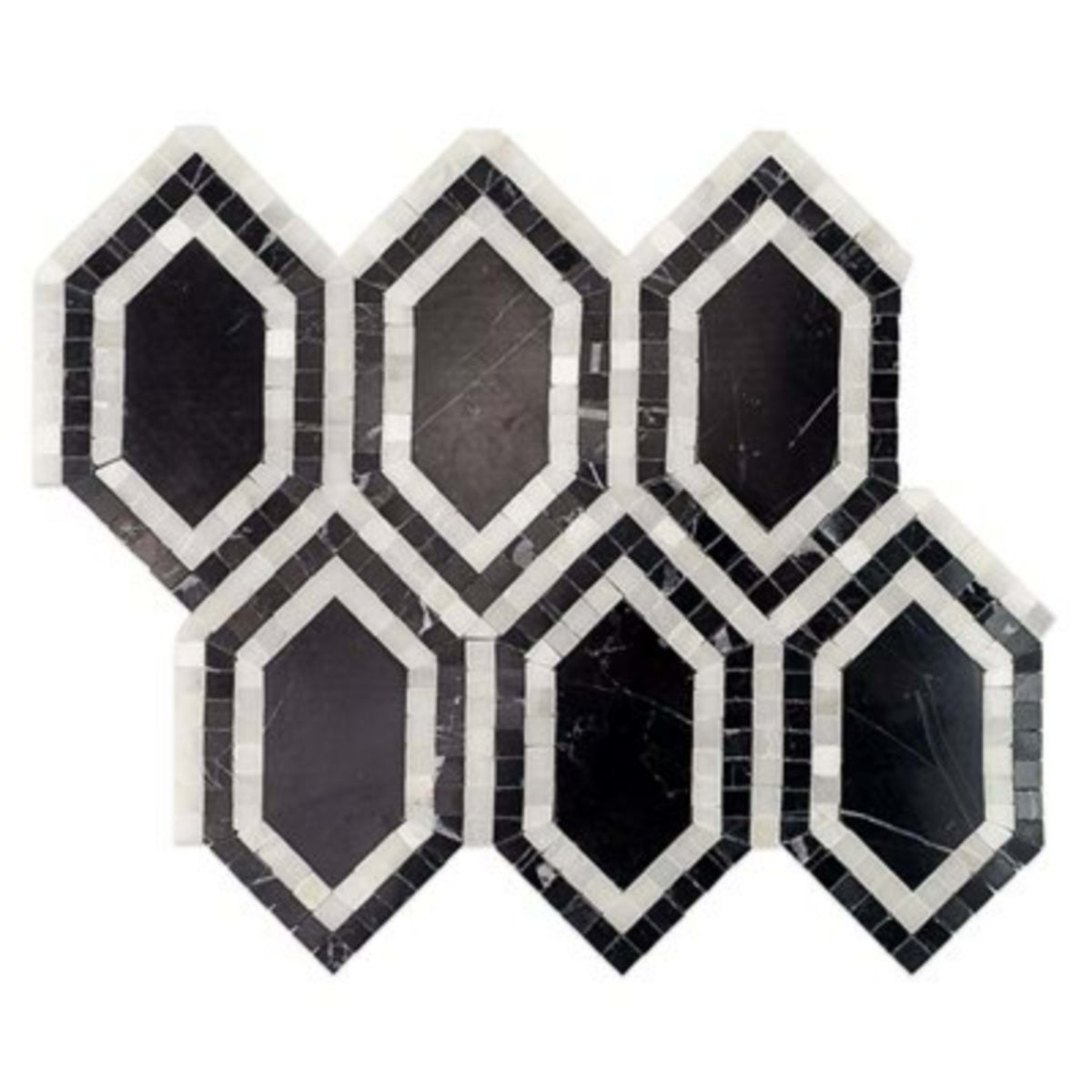 New Era in Asian Black Long Hexagon With Asian Statuary Natural Stone