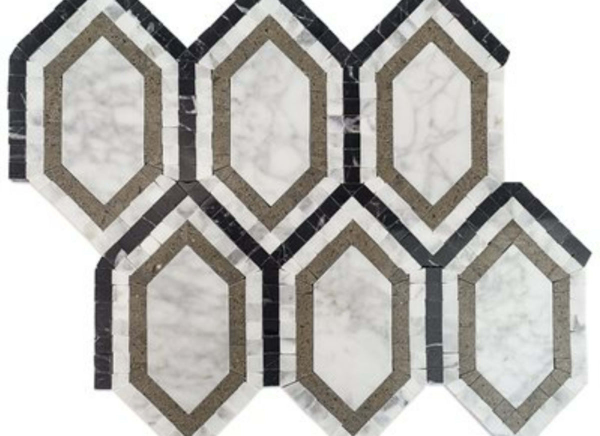 New Era in White Carrara Long Hexagon With Lagos White Carrara Black