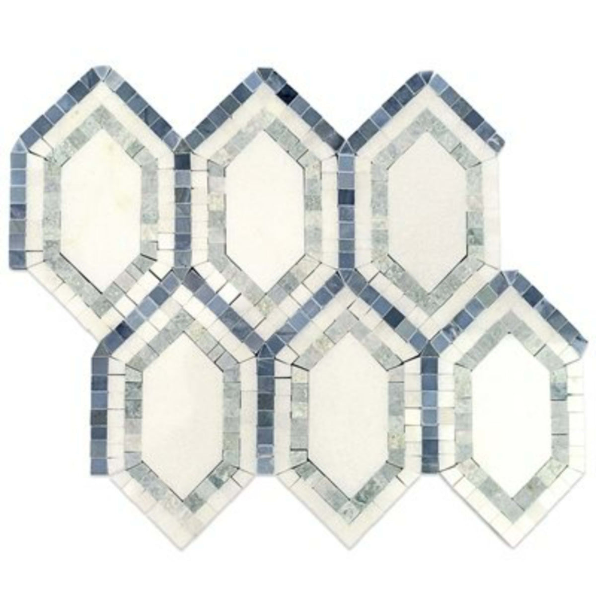 New Era in Thassos Long Hexagon With Ming Green Thassos Lin Blue Natural Stone