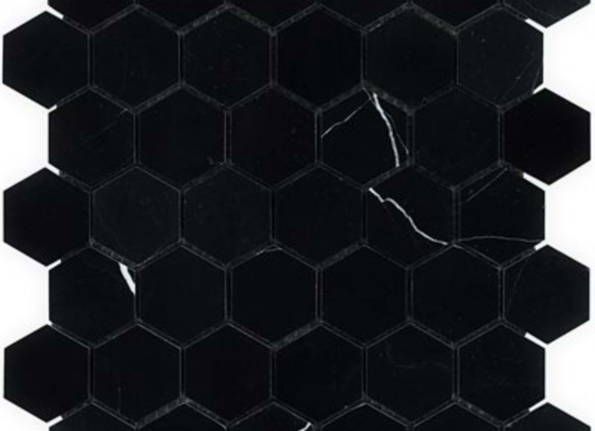 Nero Marquina in Nero Marquina 2'' Hexagon Polished