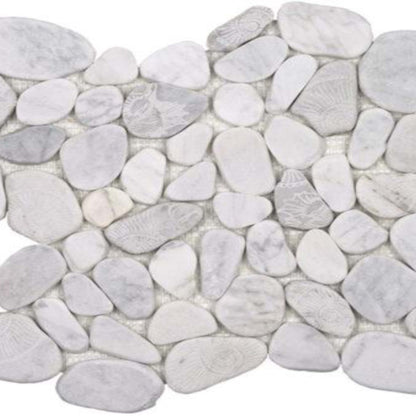 Ocean Stones - Sliced Mosaic in Fossil Carrara Tile