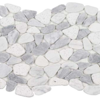Ocean Stones - Sliced Mosaic in Terrazzo Carrara Bardiglio White Tile
