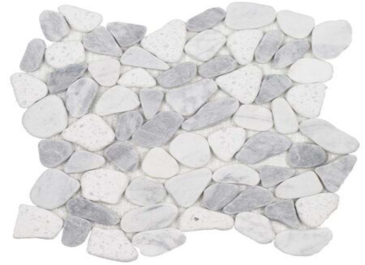 Ocean Stones - Sliced Mosaic in Terrazzo Carrara Bardiglio White