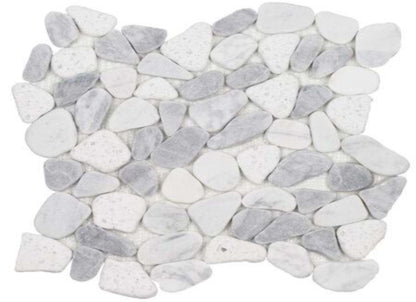 Ocean Stones - Sliced Mosaic in Terrazzo Carrara Bardiglio White
