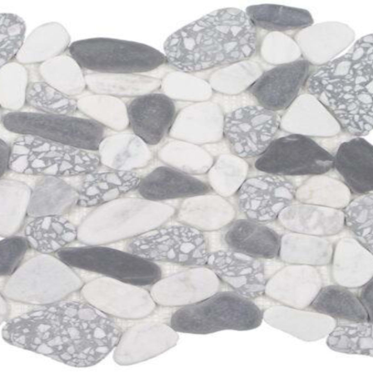 Ocean Stones - Sliced Mosaic in Terrazzo Carrara Nero Smoke Tile