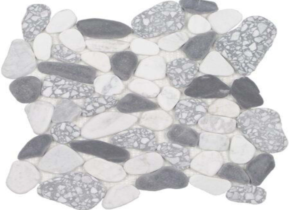 Ocean Stones - Sliced Mosaic in Terrazzo Carrara Nero Smoke