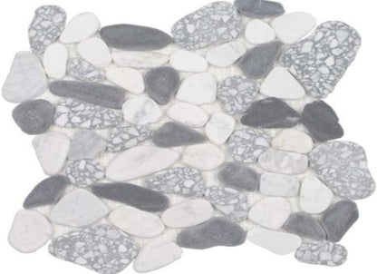 Ocean Stones - Sliced Mosaic in Terrazzo Carrara Nero Smoke