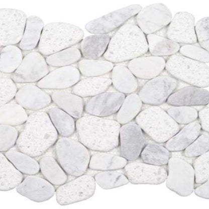 Ocean Stones - Sliced Mosaic in White Terrazzo Carrara Tile