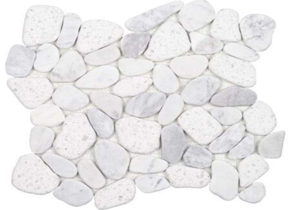 Ocean Stones - Sliced Mosaic in White Terrazzo Carrara