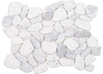 Ocean Stones - Sliced Mosaic in White Terrazzo Carrara