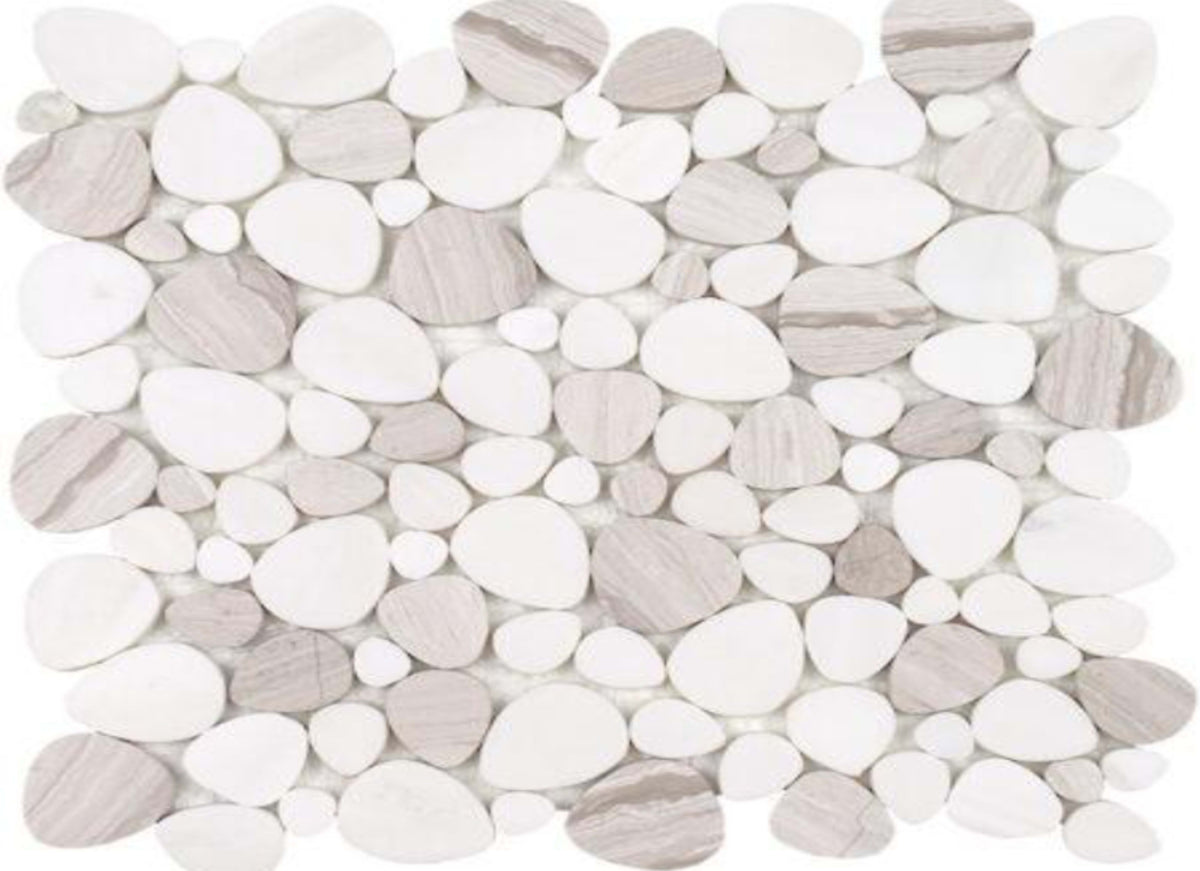 Ocean Stones - Sliced Mosaic in Light Wood Grain Italian White