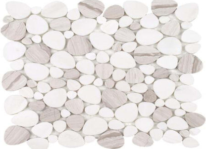 Ocean Stones - Sliced Mosaic in Light Wood Grain Italian White