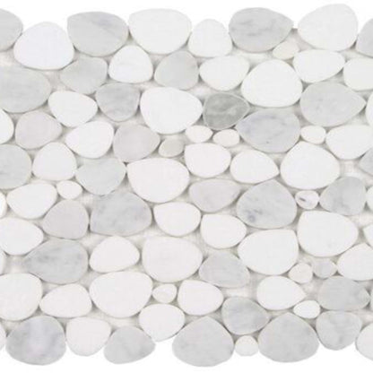 Ocean Stones - Sliced Mosaic in Bianco Carrara Thassos Tile