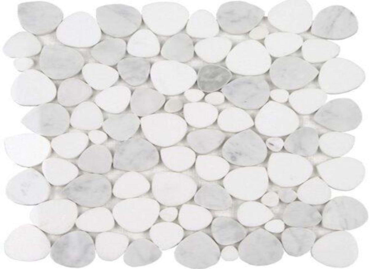 Ocean Stones - Sliced Mosaic in Bianco Carrara Thassos