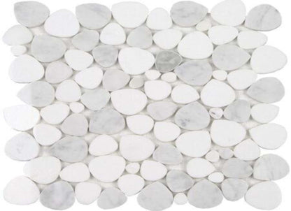 Ocean Stones - Sliced Mosaic in Bianco Carrara Thassos