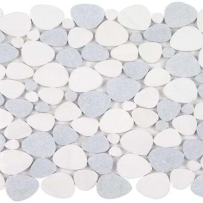 Ocean Stones - Sliced Mosaic in Italian White Blue Celeste Tile
