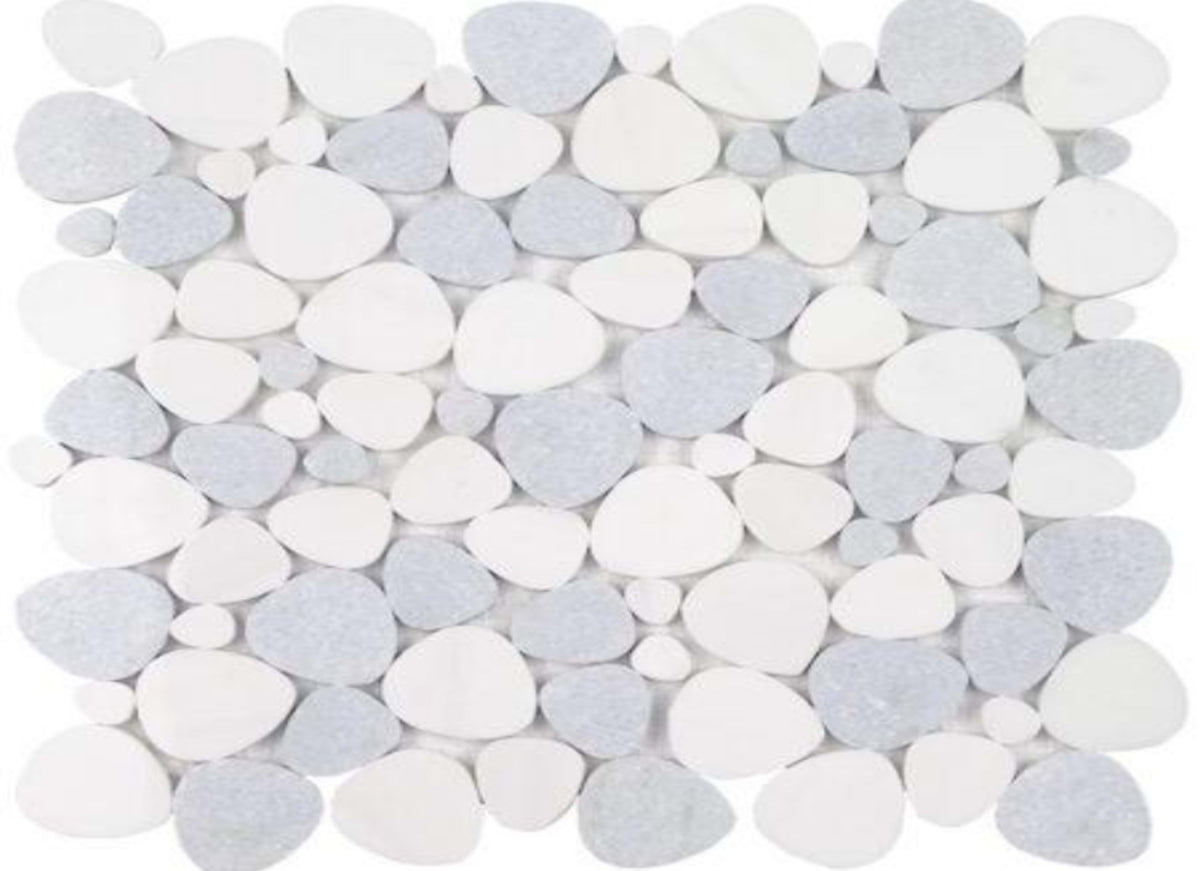 Ocean Stones - Sliced Mosaic in Italian White Blue Celeste