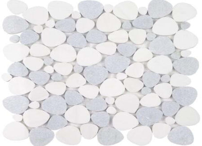 Ocean Stones - Sliced Mosaic in Italian White Blue Celeste