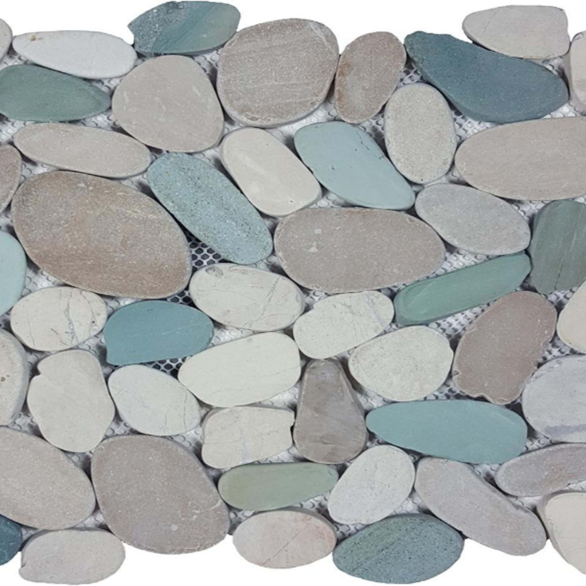 Ocean Stones - Sliced Mosaic in White Green Tan Tile