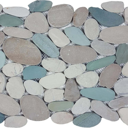 Ocean Stones - Sliced Mosaic in White Green Tan Tile