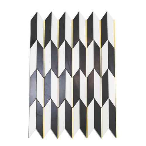 Polarized Brass Line in White Thassos & Nero Marquina Natural Stone