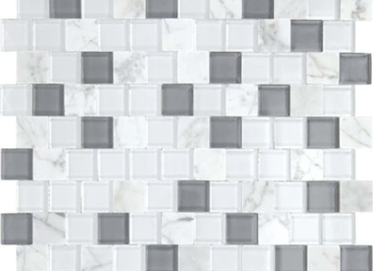 Perfit Mosaix in White Carrara & Glass Brick Joint 1x1