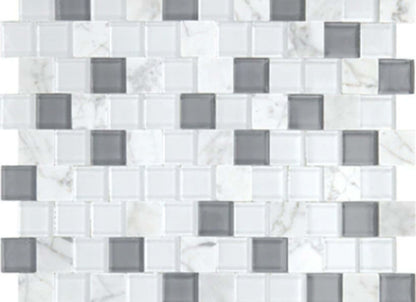 Perfit Mosaix in White Carrara & Glass Brick Joint 1x1
