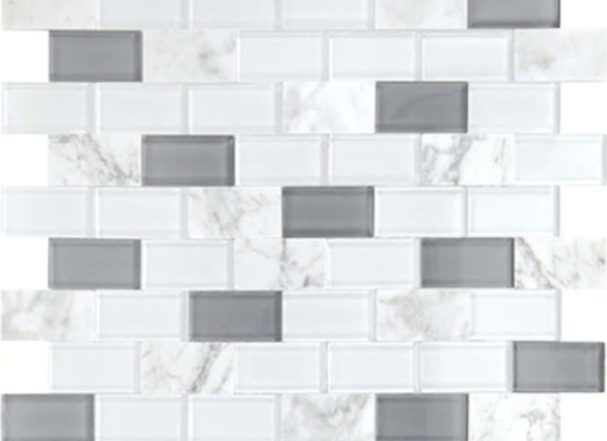 Perfit Mosaix in White Carrara & Glass Brick Joint 1x2