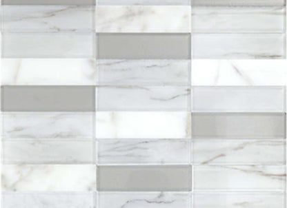 Perfit Mosaix in White Carrara & Glass Straight Stack