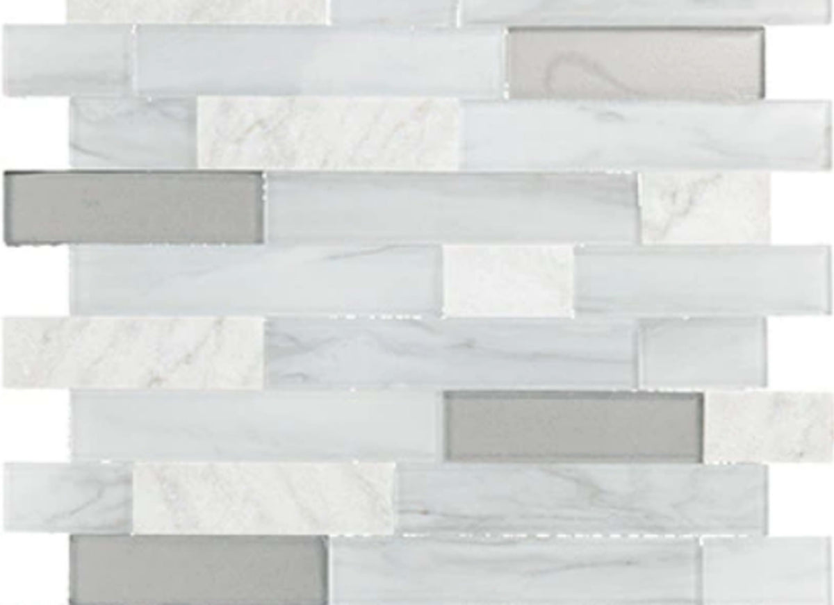 Perfit Mosaix in White Carrara & Glass Random Linear