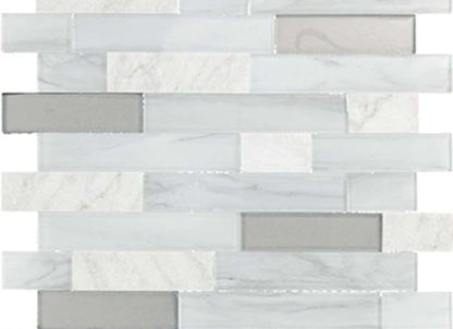 Perfit Mosaix in White Carrara & Glass Random Linear