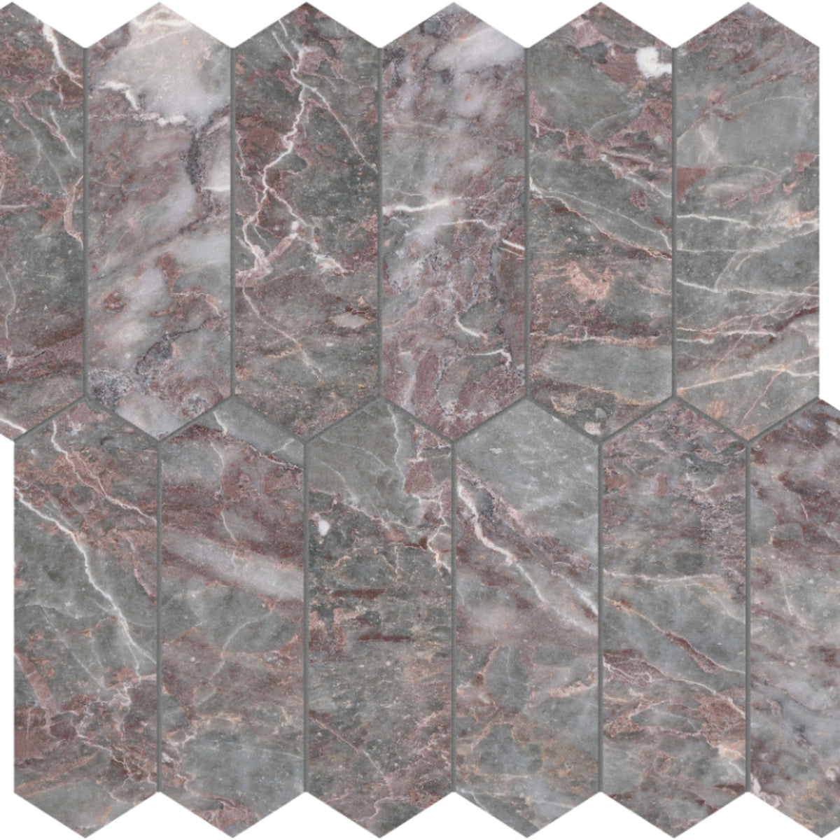 Sereno Burgundy in Picket Mosaic Honed Natural Stone