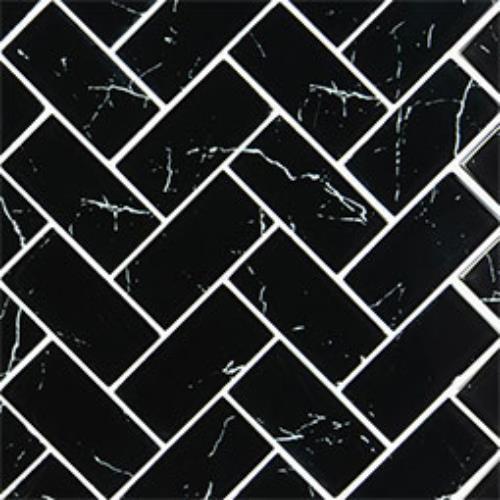 Nero in Marquina Glass 2x4 Herringbone Glass Tile