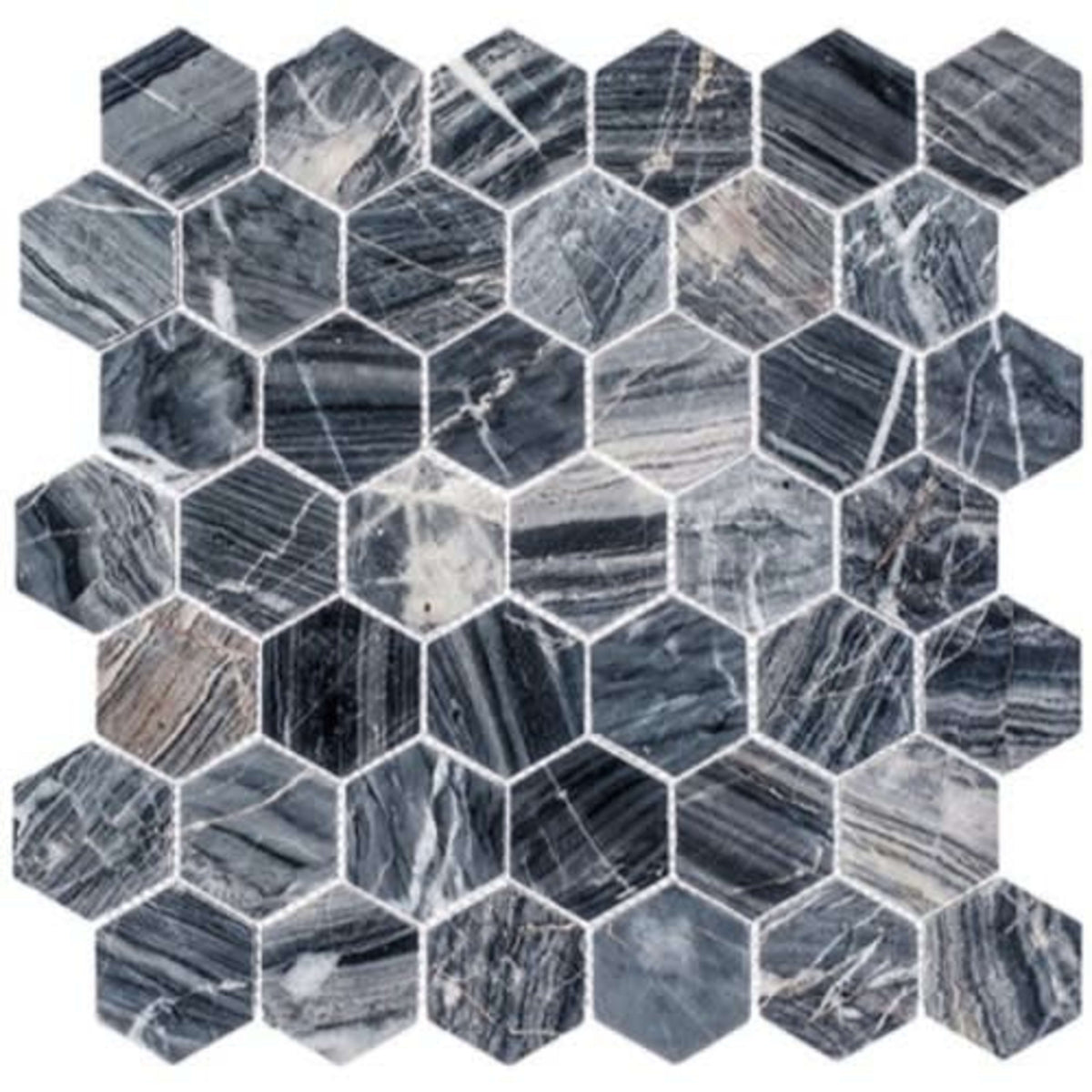 Colonial in Salem Charcoal 2" Hex Natural Stone