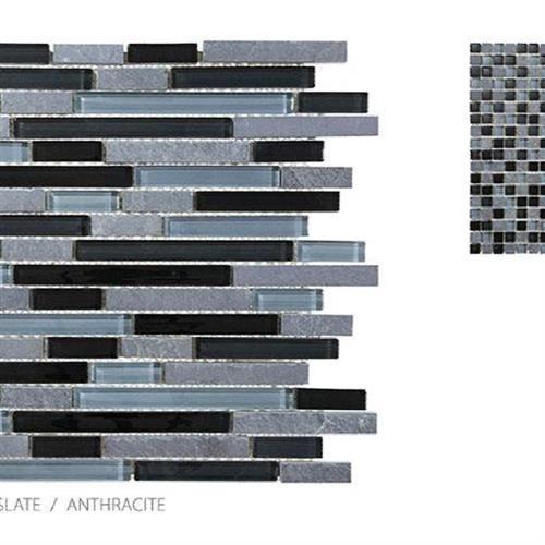 Clear Glass and Slate in Anthracite - Strip Glass Tile