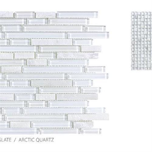 Clear Glass and Slate in Arctic Quartz - Strip Glass Tile