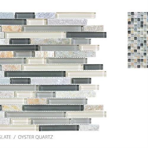Clear Glass and Slate in Oyster Quartz - Strip Glass Tile